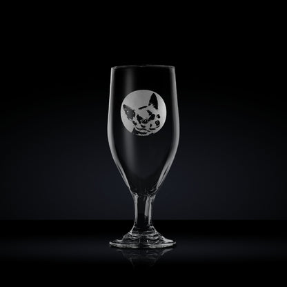 chalice style beer glass engraved with a portrait of a chihuahua dog