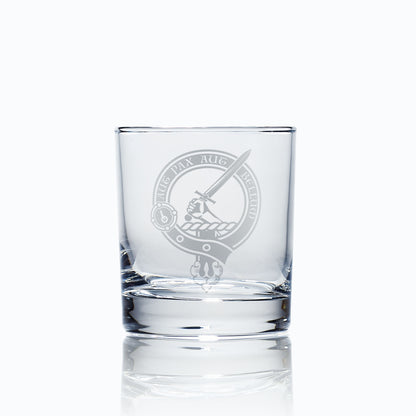 whisky glass engraved with gunn family clan crest