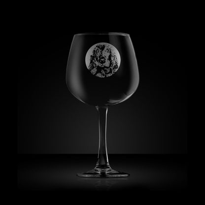 engraved dog gin glass etched with a portrait of a show cocker