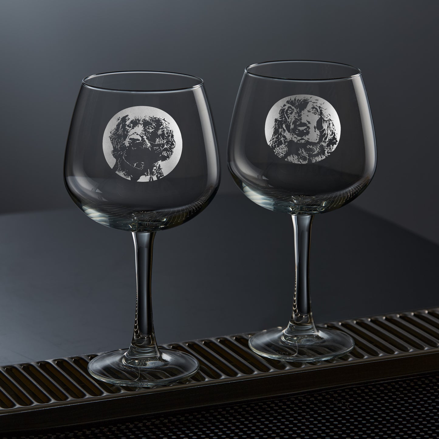 two-cocker spaniel dog engraved gin glasses