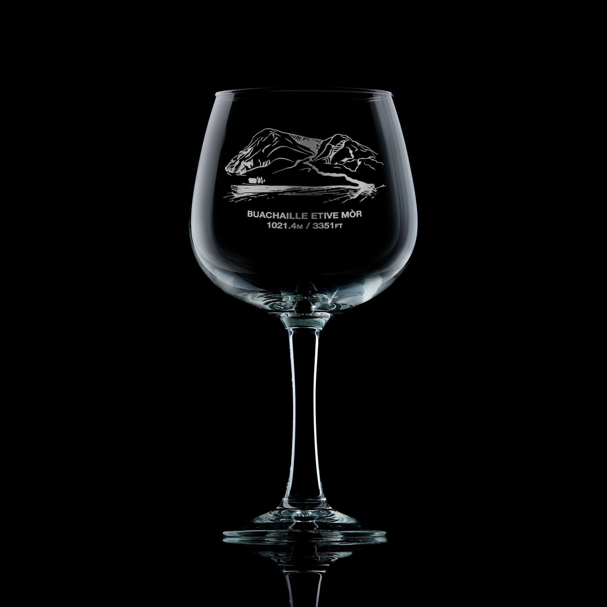 balloon gin glass engraved with a scottish mountain in glencoe