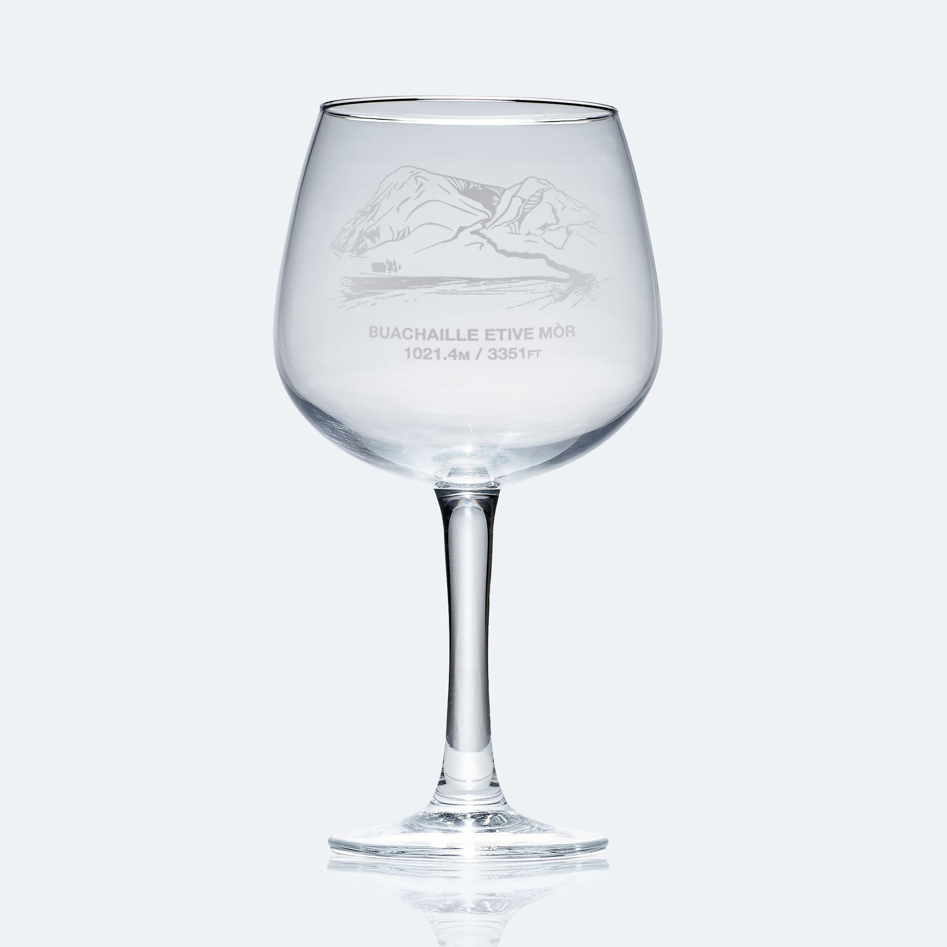 balloon gin glass engraved with a scottish mountain in glencoe