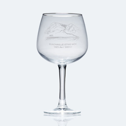 balloon gin glass engraved with a scottish mountain in glencoe