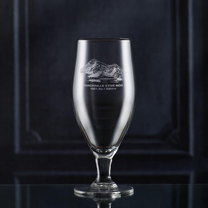 380ml stemmed beer glass engraved with a view of Buachaille Etive Mor, Coire na Tulaich from the A82