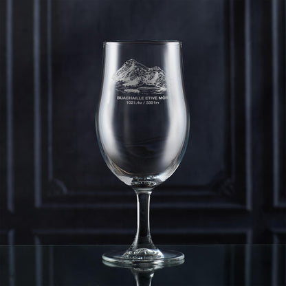 620ml stemmed beer glass engraved with a view of Buachaille Etive Mor, Coire na Tulaich from the A82