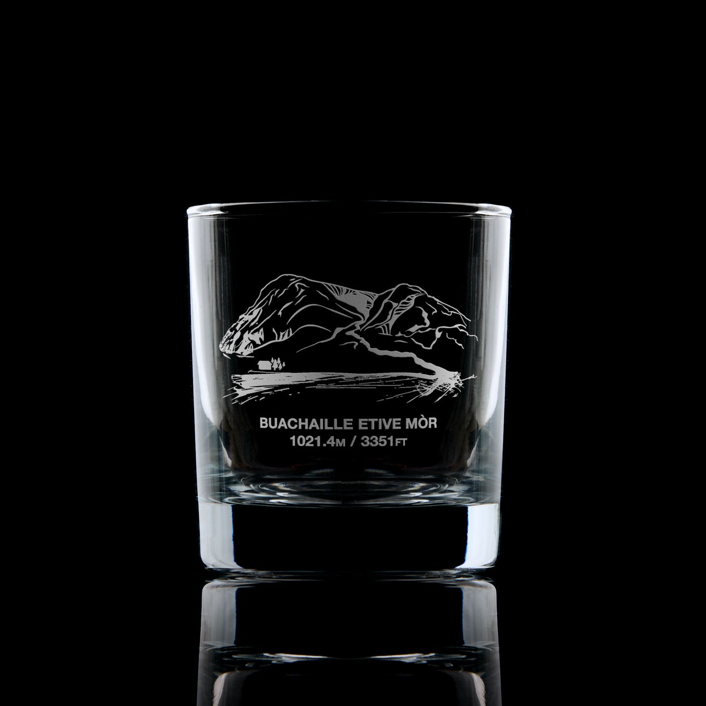 whisky glass engraved with a scottish mountain in glencoe