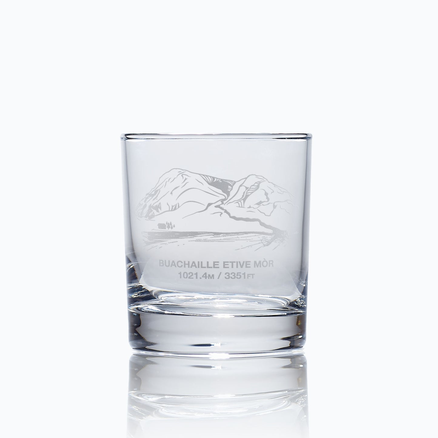 whisky glass engraved with a scottish mountain in glencoe