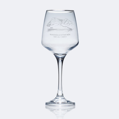 stemmed wine glass engraved with a scottish mountain in glencoe