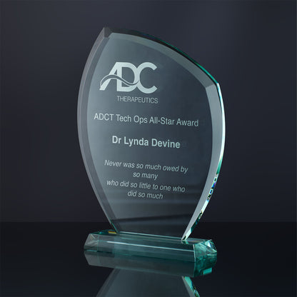 Large corporate award engraved with personalised custom text for a business event