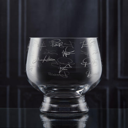 Hand-engraved presentation bowl with team signatures and space for company logo