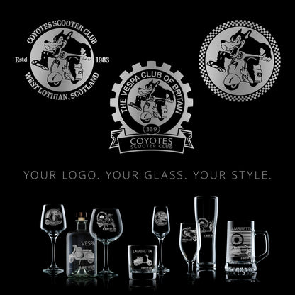 scooter club logos engraved onto your choice of glassware
