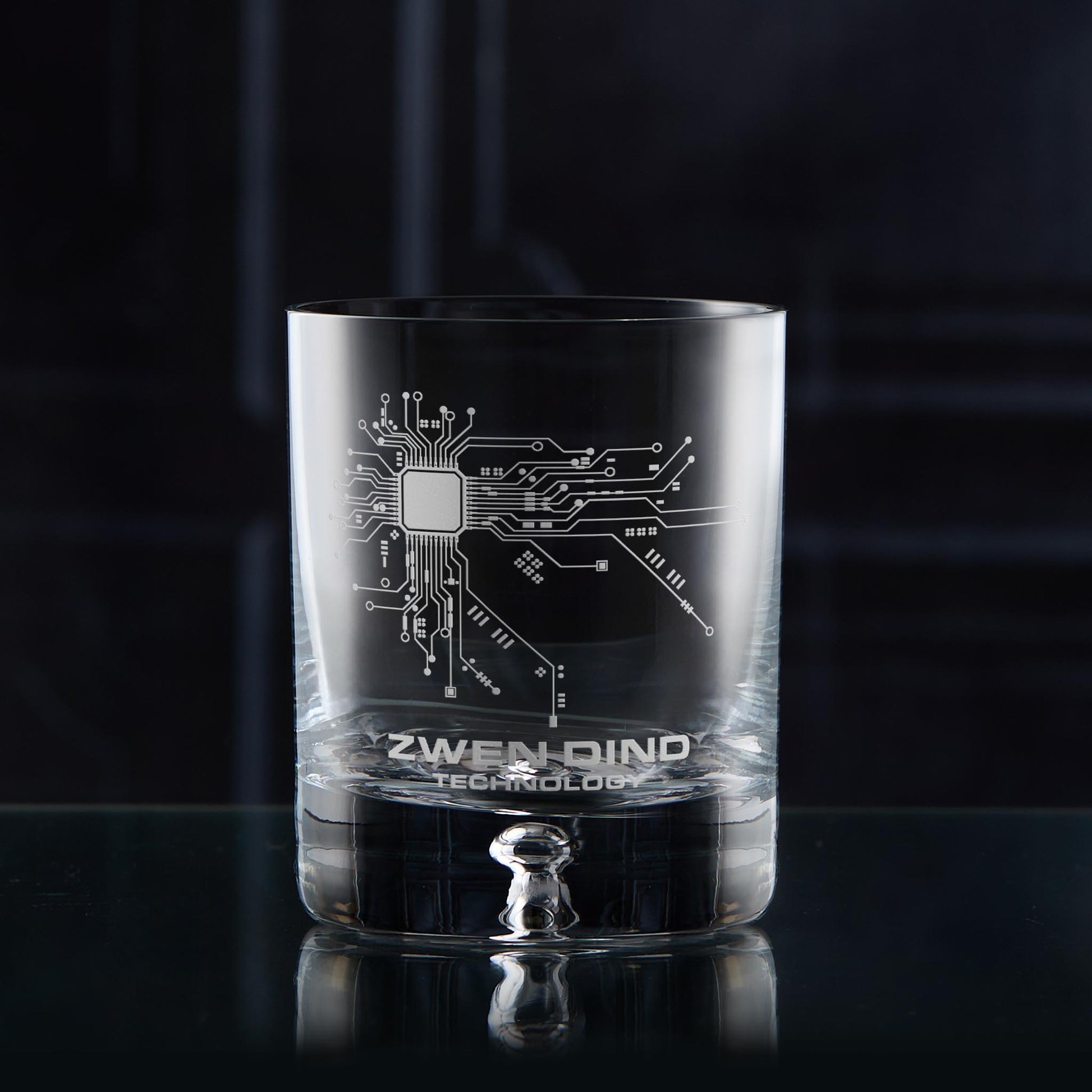 Custom engraved whisky glass branded with corporate logo and text