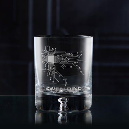 Custom engraved whisky glass branded with corporate logo and text