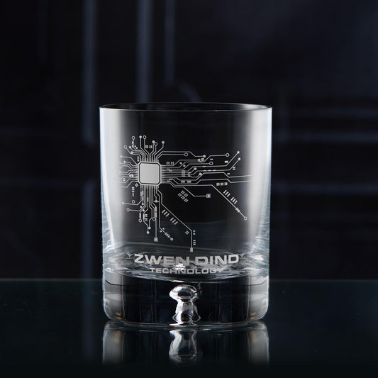 Custom engraved whisky glass branded with corporate logo and text