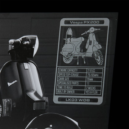 Custom Scooter Photo Frame with Engraved Glass Vespa details