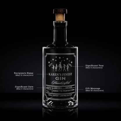 personalied Etched gin bottle with engraved dancers