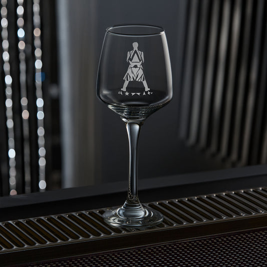 stemmed wine glass engraved with David Bowie's earthlings jacket