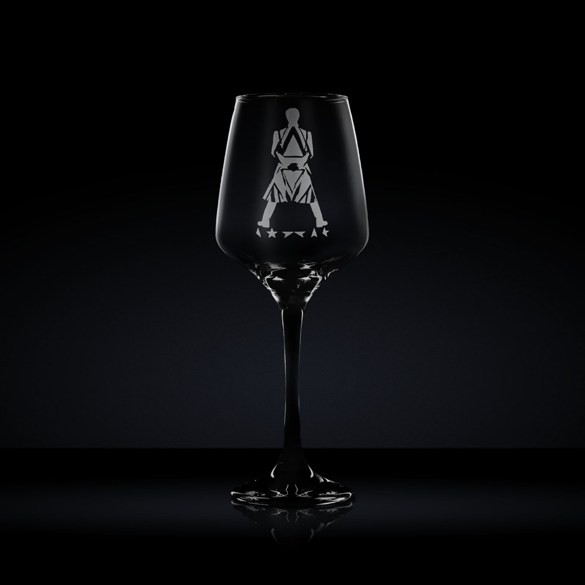 stemmed wine glass engraved with David Bowie's earthlings jacket