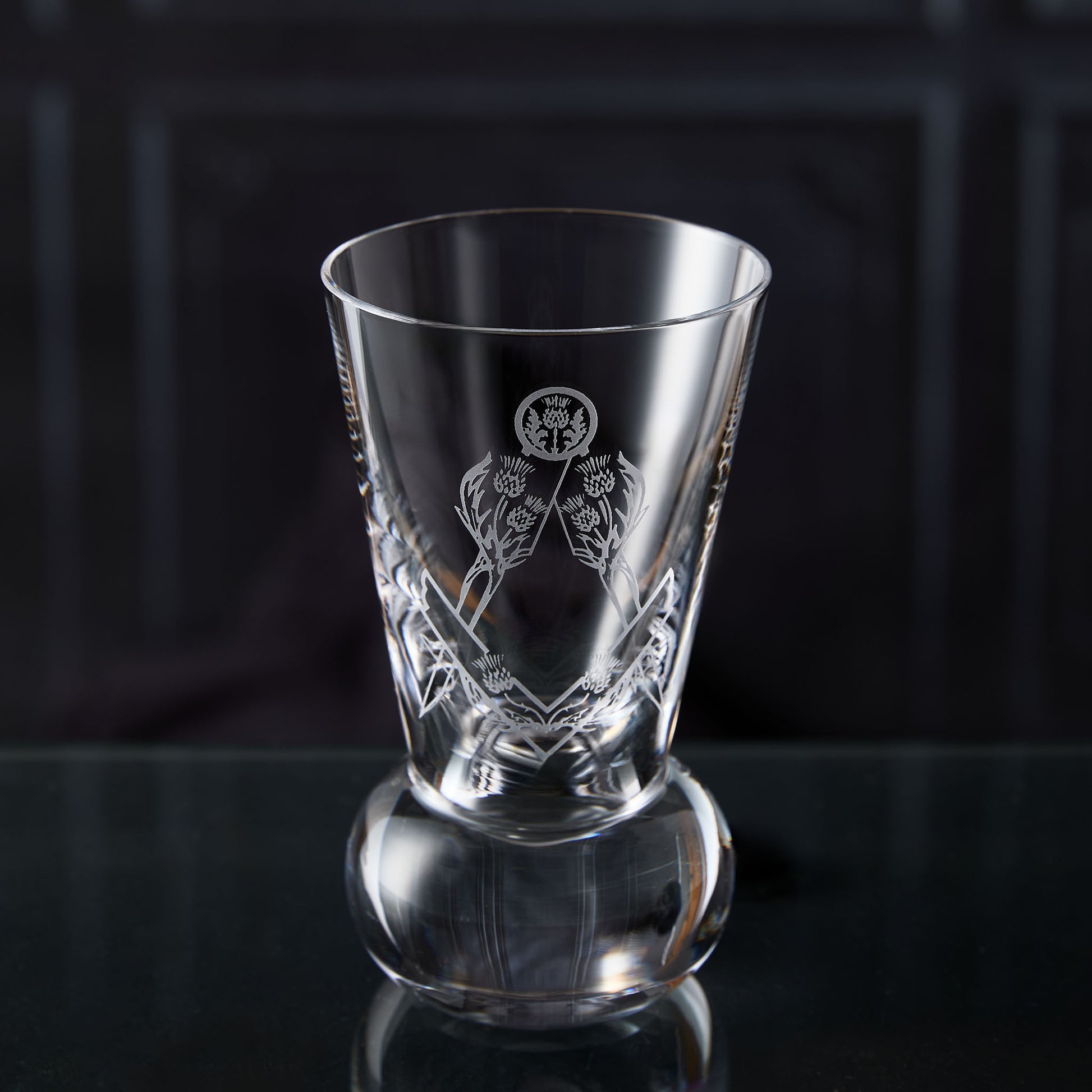 Crystal firing glass engraved with Scottish Constitution depute master collar jewel Scottish Constitution and thistle design