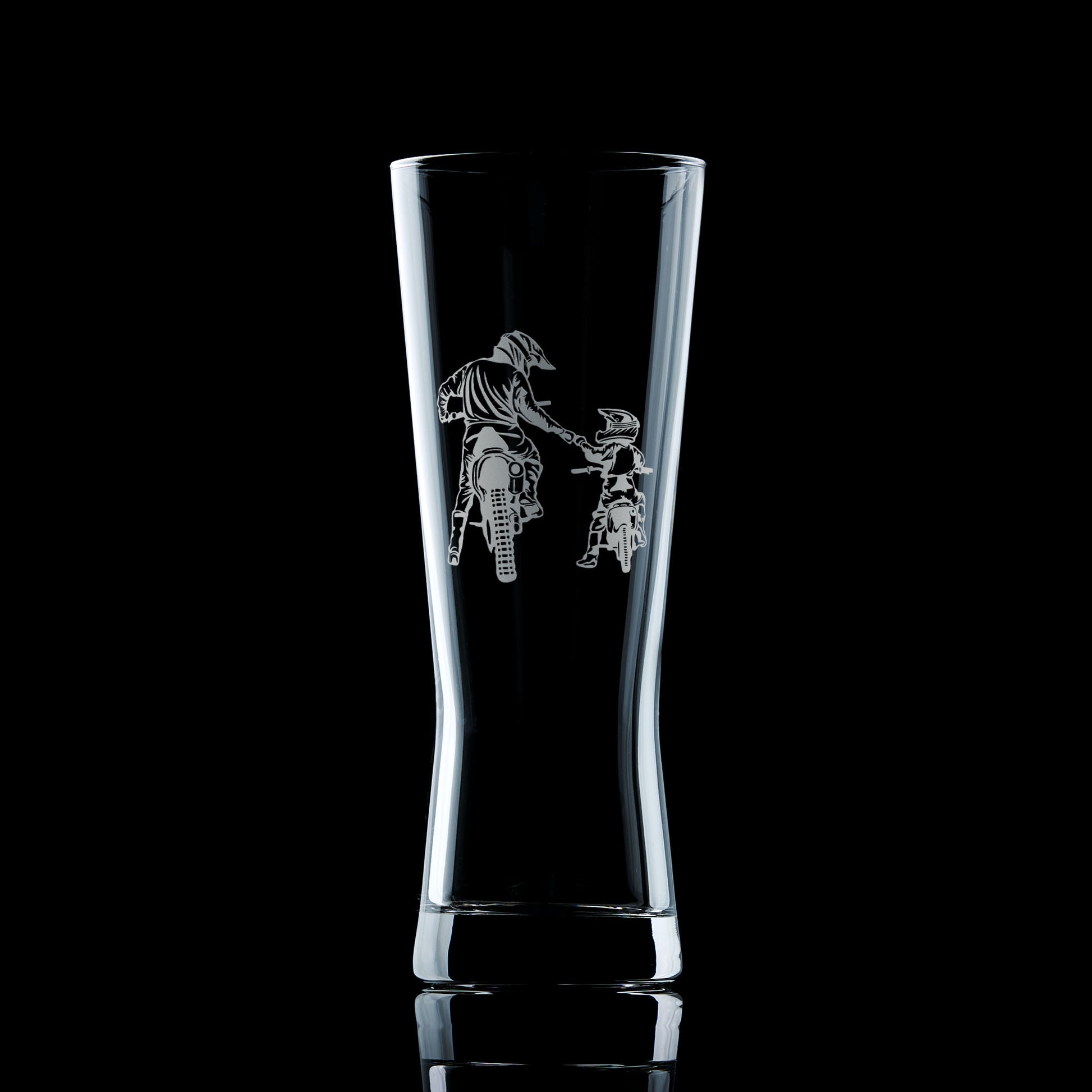 pilsner beer glass engraved with motocross riders