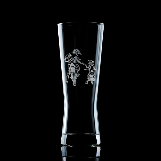 pilsner beer glass engraved with motocross riders