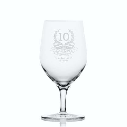 10 Year Photo: Whisky tumbler featuring ‘10’ in a laurel wreath, with personalised text underneath