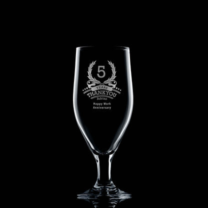 Five Year Photo: Stemmed beer glass with '5' in a laurel wreath and engraved message recognising club loyalty
