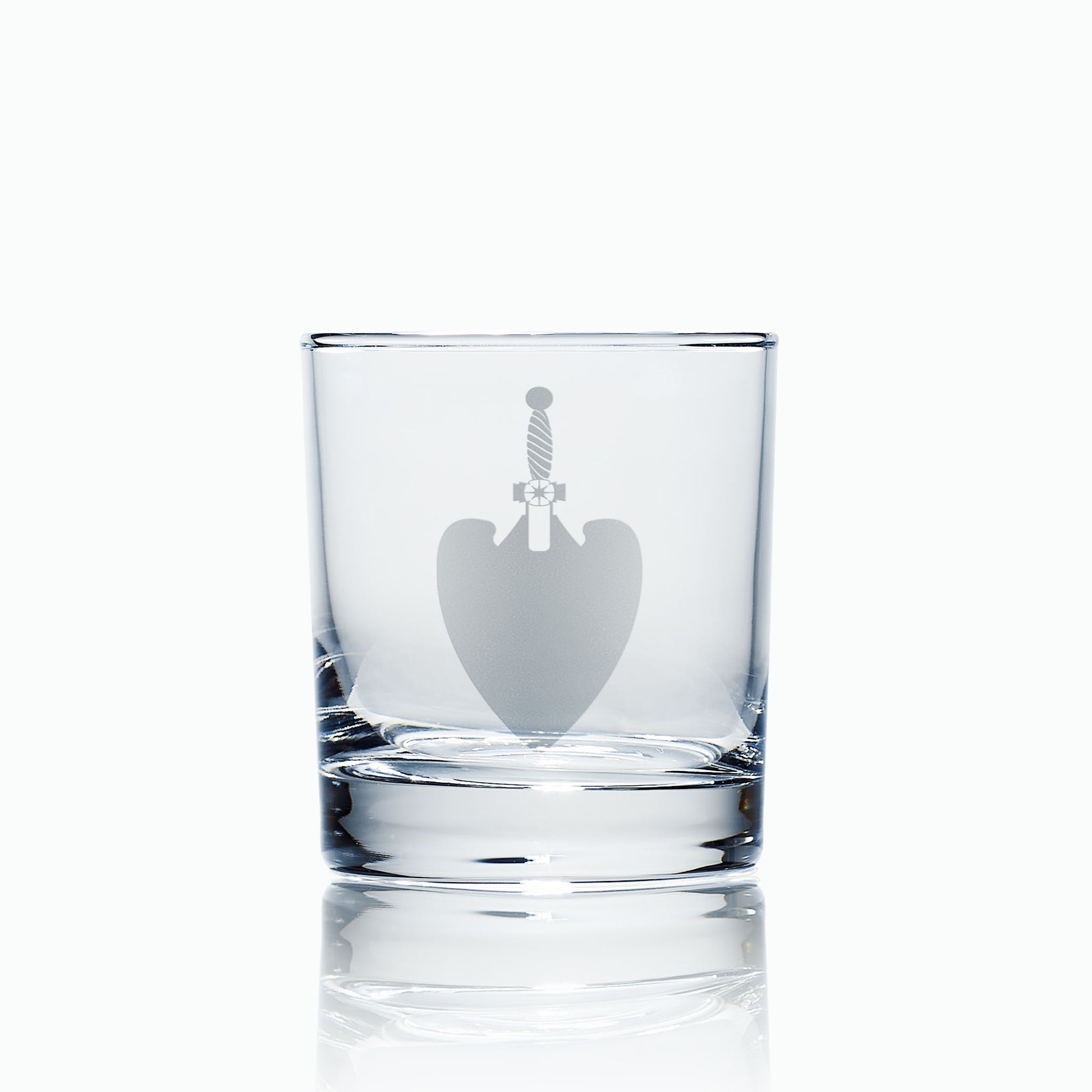 Engraved whisky glass with Charity Steward jewel – English Masonic design – white background