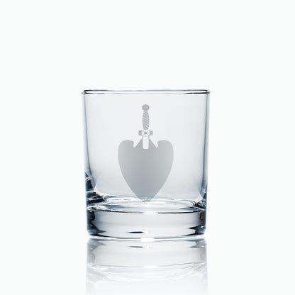 Engraved whisky glass with Charity Steward jewel – English Masonic design – white background