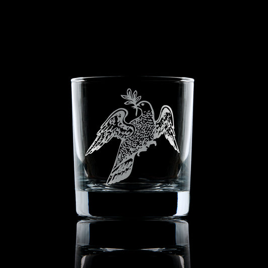 masonic whisky glass engraved with freemansory deacon craft officers collar jewel symbol