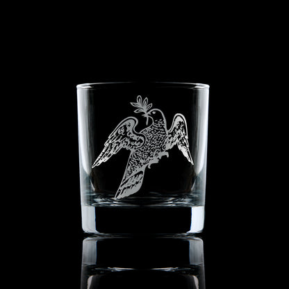 masonic whisky glass engraved with freemansory deacon craft officers collar jewel symbol