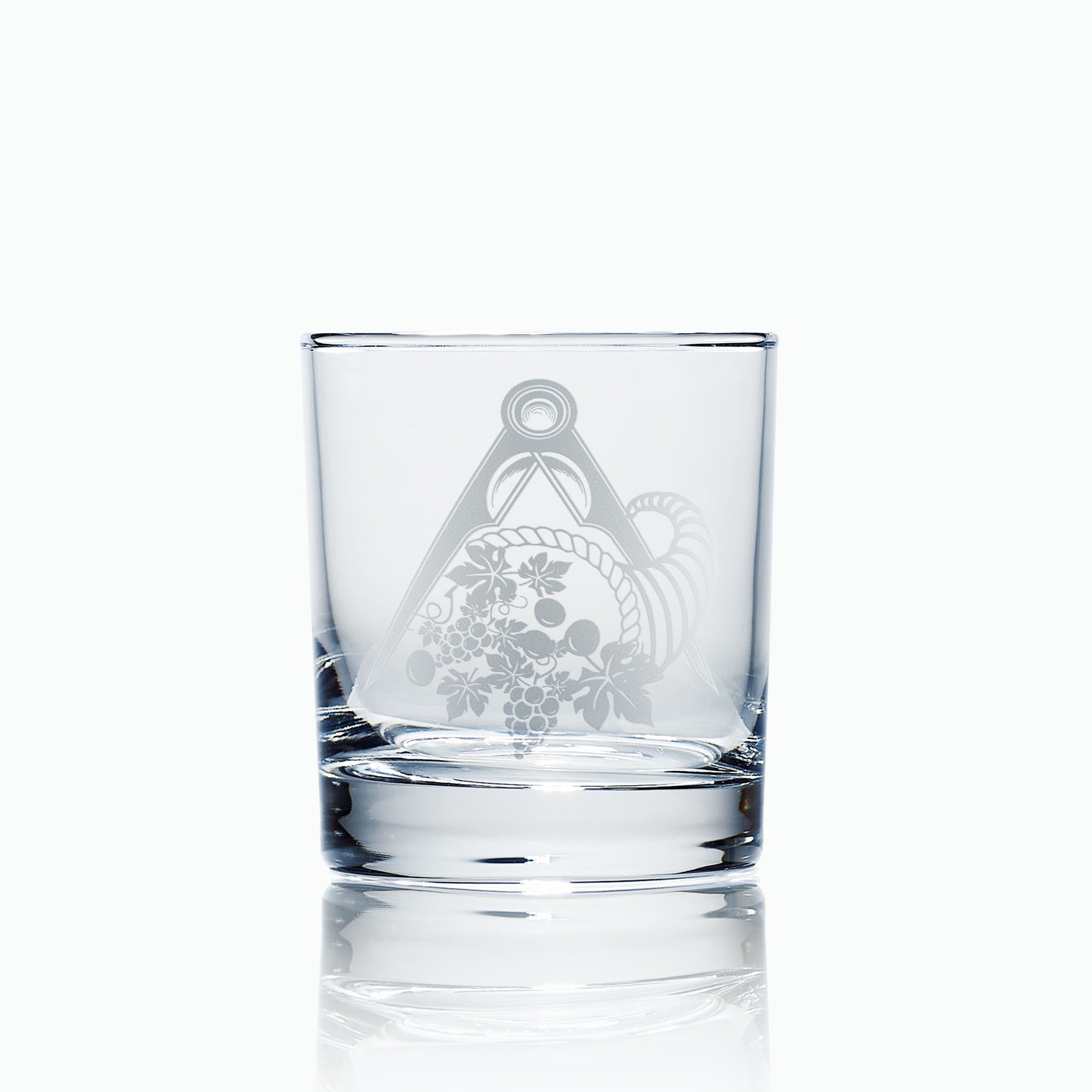 masonic whisky glass engraved with freemansory steward conucopia collar jewel