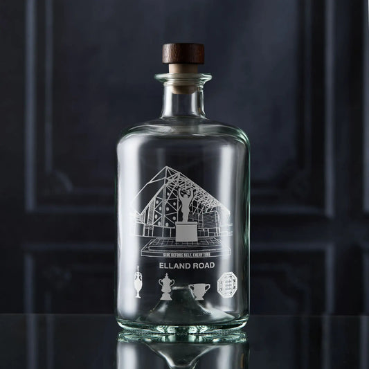 Elland Road apothecary-style decanter engraved with stadium’s unmistakable façade.