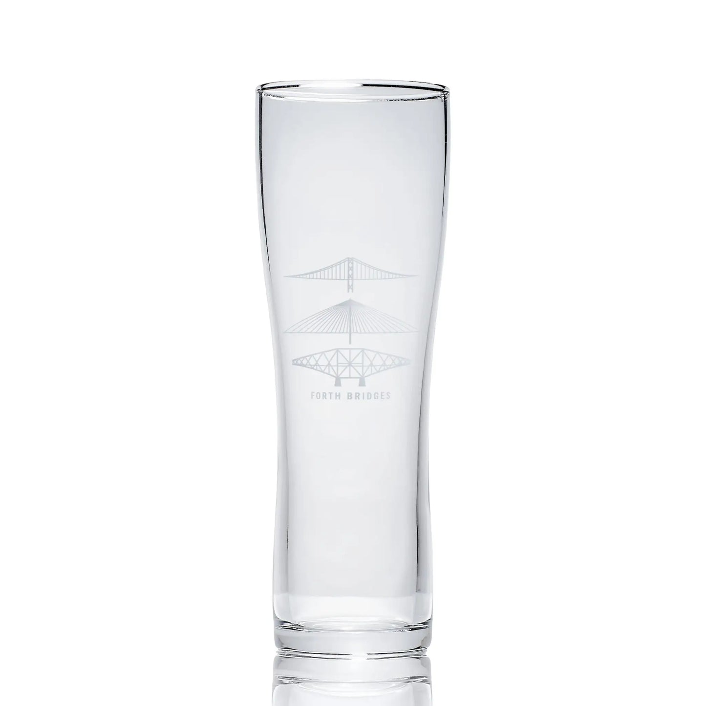 Engraved pint glass forth rail bridge, forth road bridge, queensferry crossing
