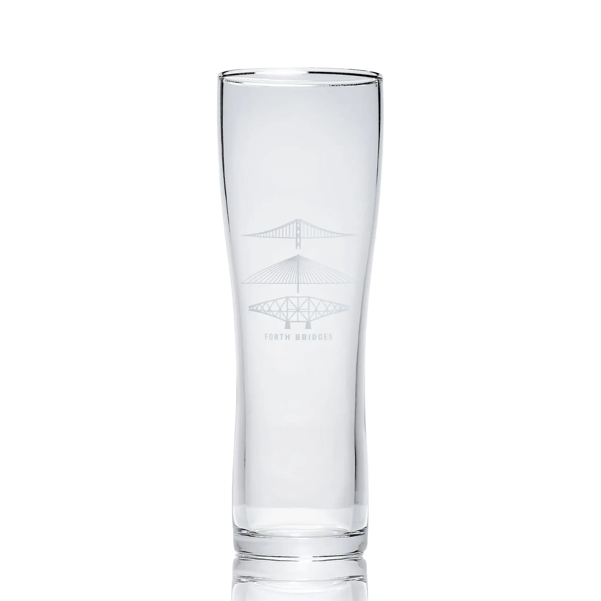 Engraved pint glass forth rail bridge, forth road bridge, queensferry crossing