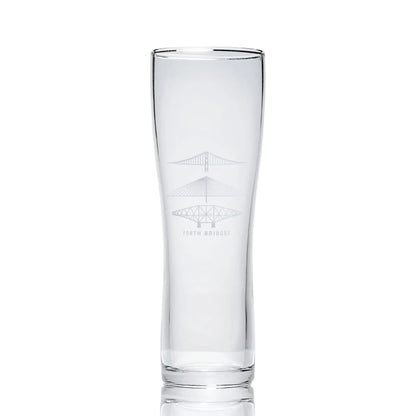 Engraved pint glass forth rail bridge, forth road bridge, queensferry crossing