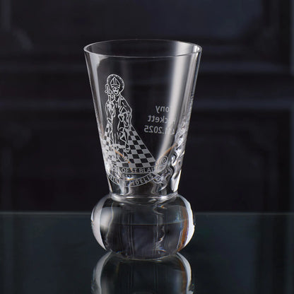 Crystal firing glass engraved with custom masonic lodge design and personalised message
