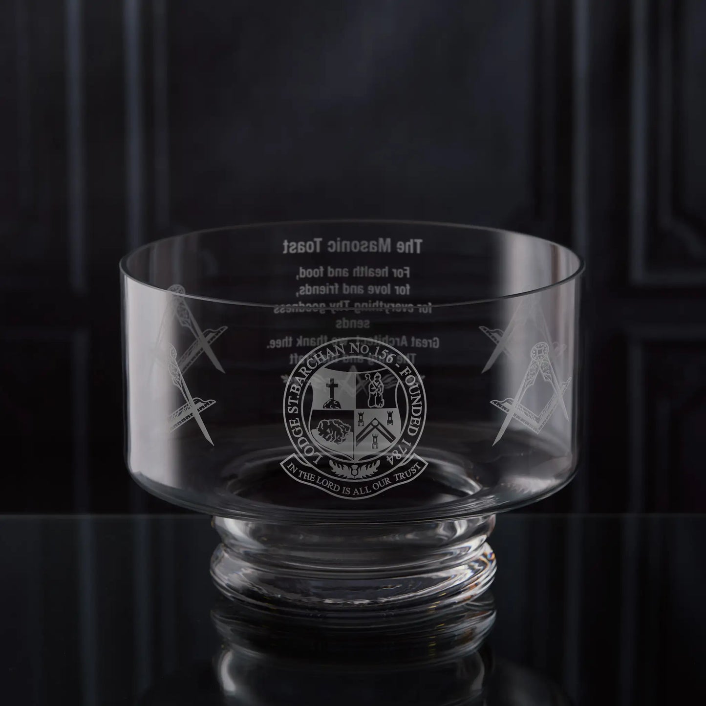 Engraved Masonic presentation bowl featuring your lodge crest and personalised engaving