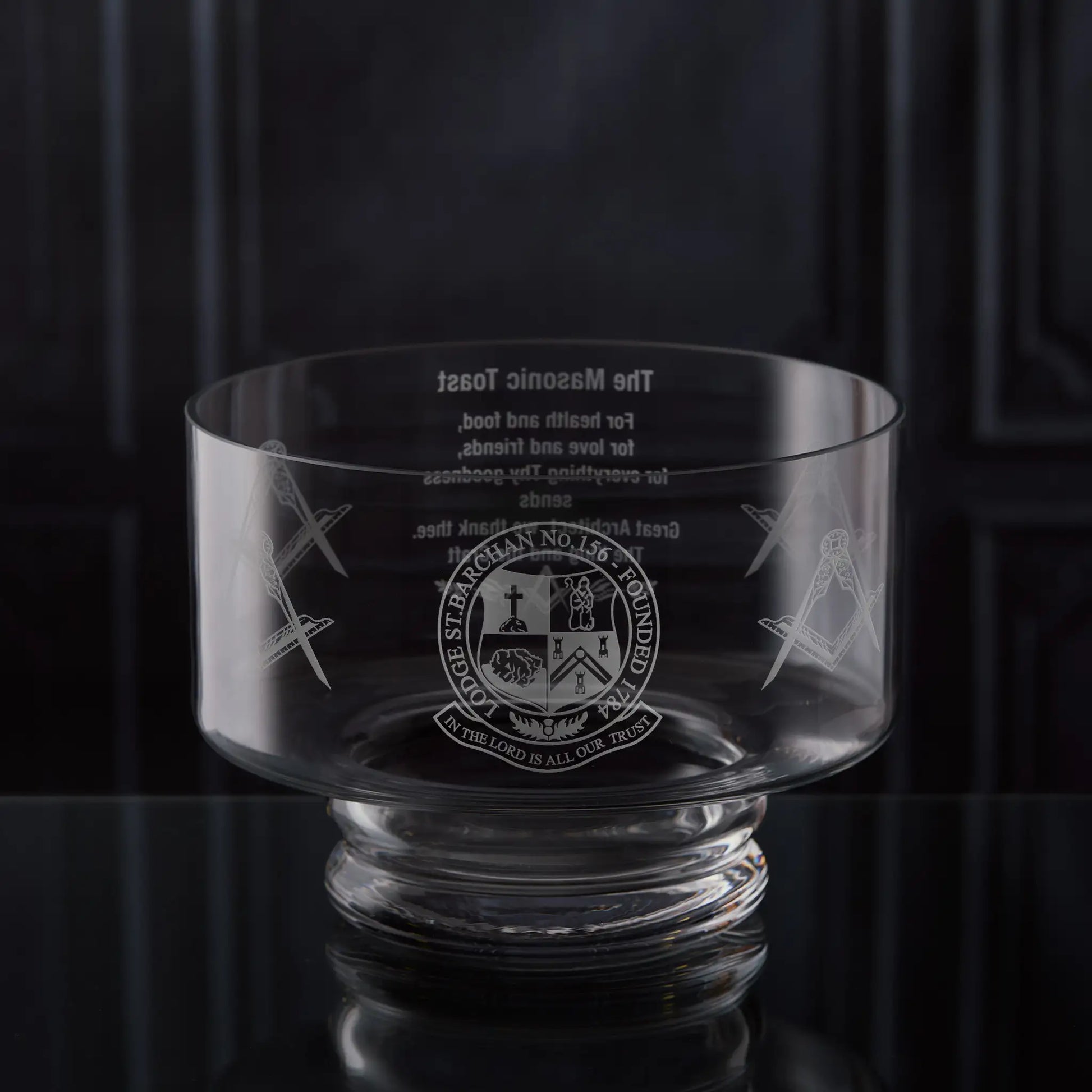 Engraved Masonic presentation bowl featuring your lodge crest and personalised engaving