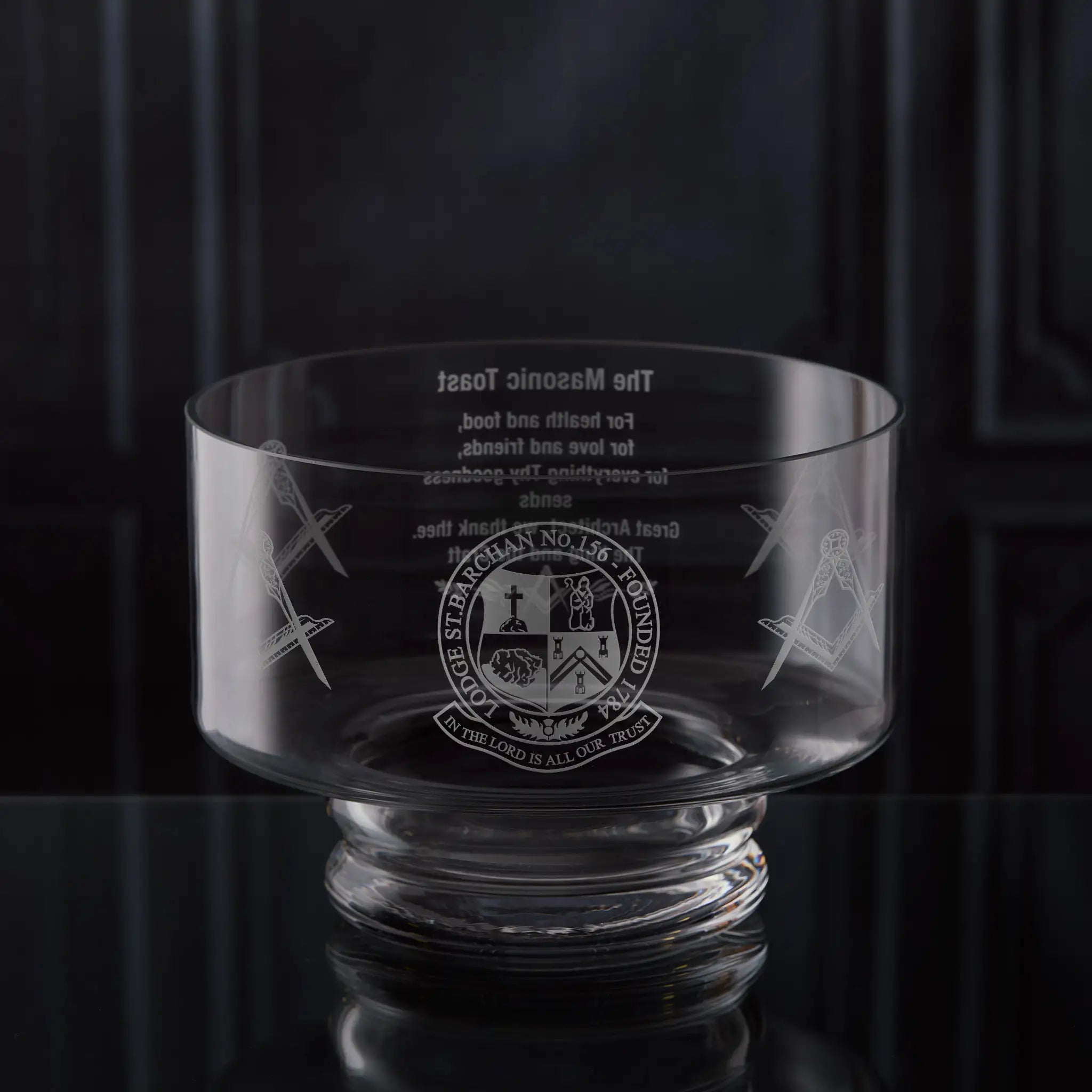 Engraved Masonic presentation bowl featuring your lodge crest and personalised engaving
