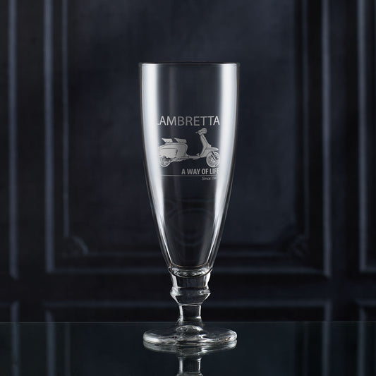 Scooter beer glass engraved with a vintage Lambretta Li Special scooter
