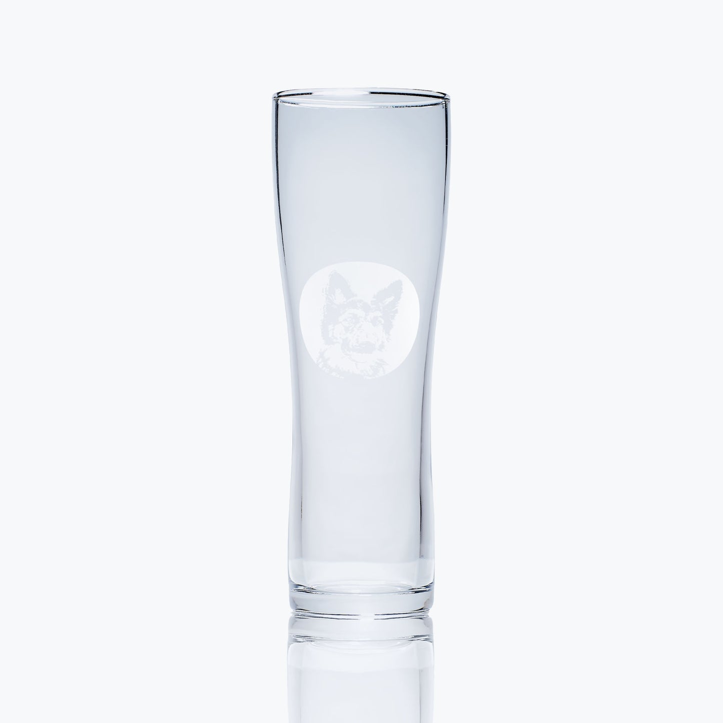 pet dog pint glass engraved with a german shepherd portrait