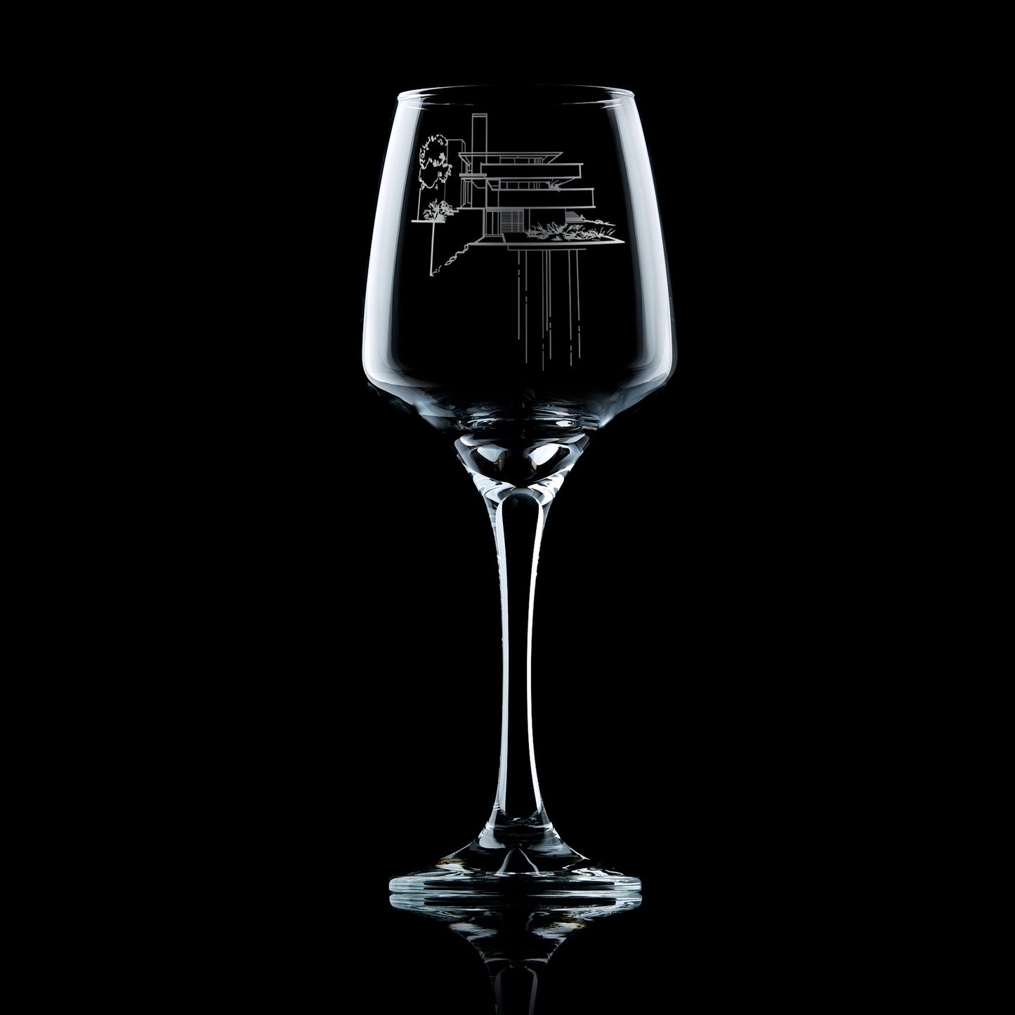 architects drawing engraved wine glass