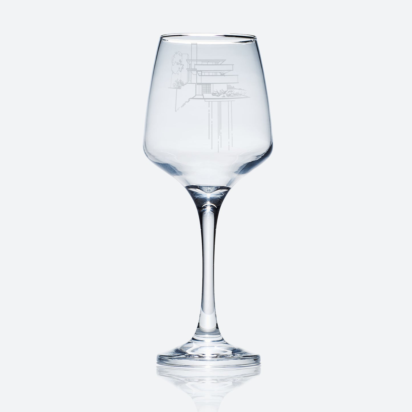 falling water architects drawing engraved wine glass