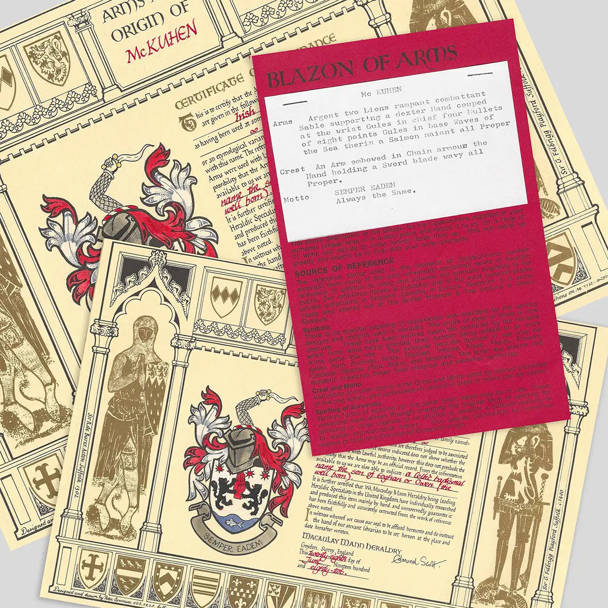 Original family coat of arms illustratons to be copied for engraving onto a glass tankard