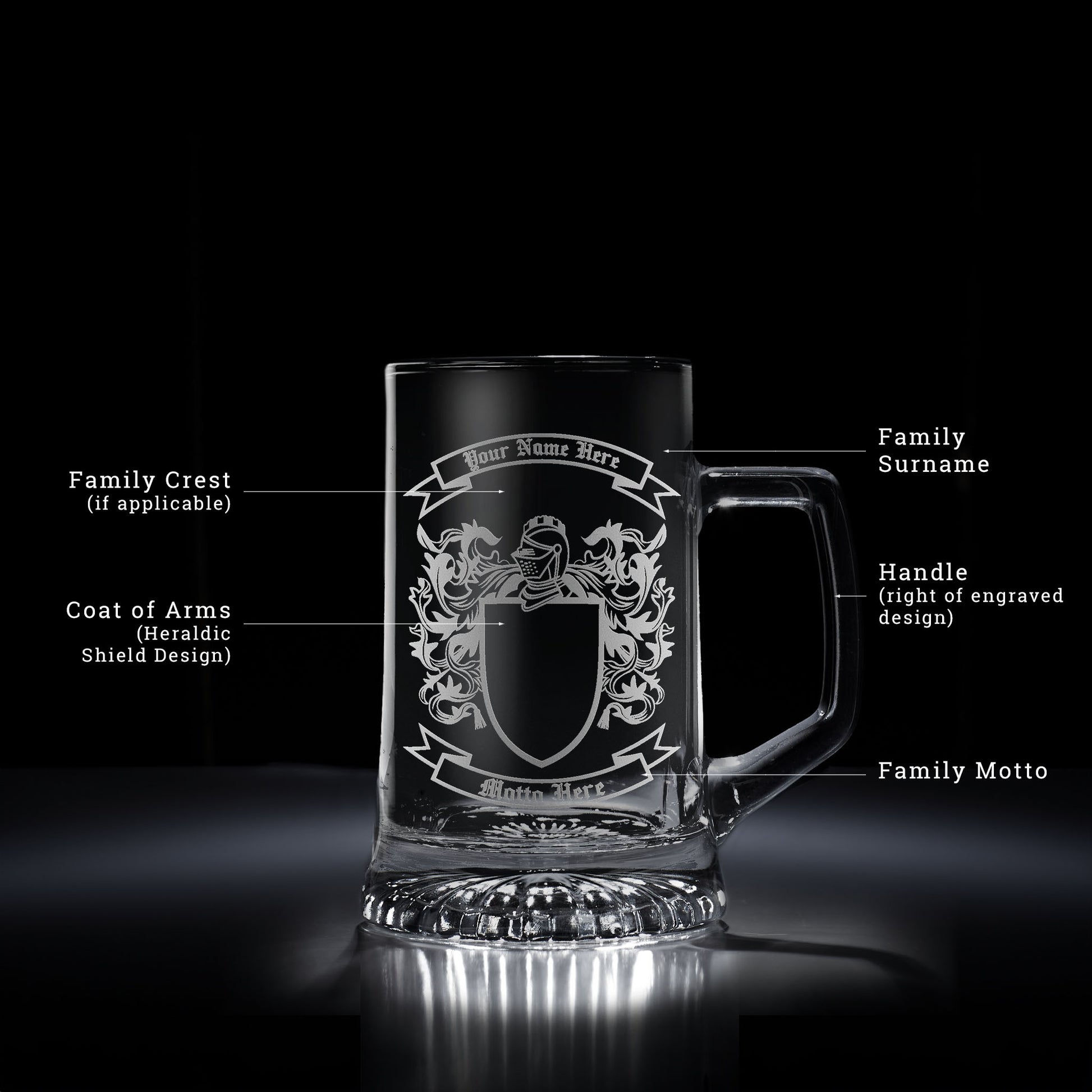 personalised glass tankard engraved with a family coat of arms