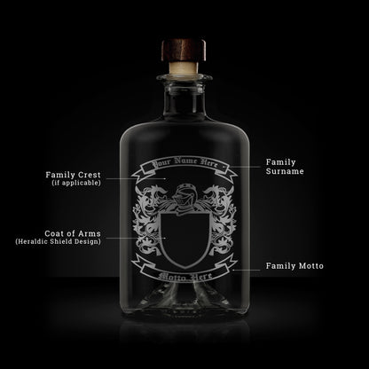 family crest and coat of arms engraved apothecary bottle