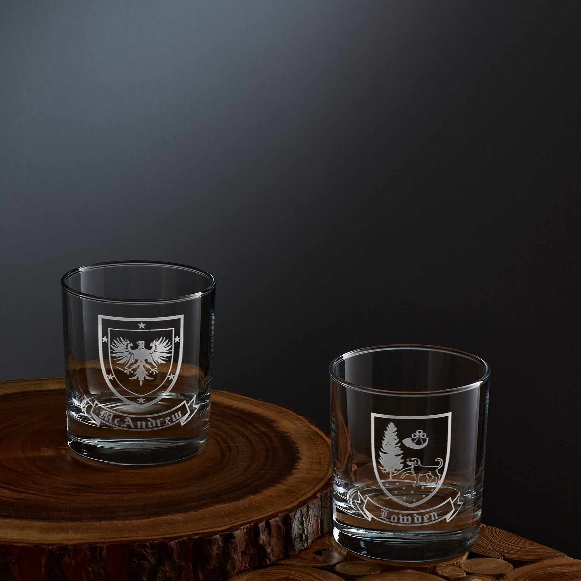 family crest and coat of arms engraved whisky glass