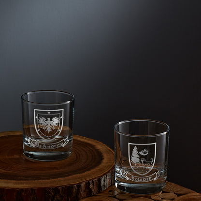 family crest and coat of arms engraved whisky glass