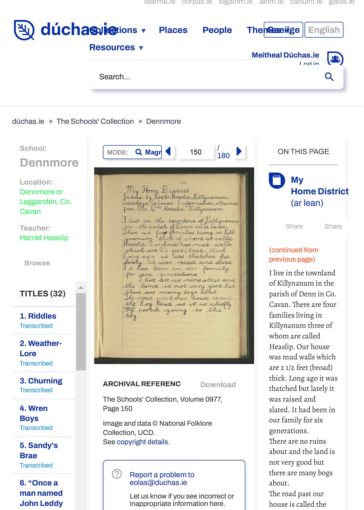 Archival family history record from County Cavan used as source material for the commission